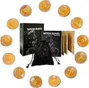 Rune Set | Pagan Stones - Rune Set with Bag and Guide Book for Paganism Rituals Decoration Ornaments Men Women