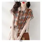 Chiffon Lattice Print Top for Women with Short Sleeves and Regular Length