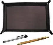 Chevrolet Choco Color Cowhide Leather Pen Tray Metal Touch Stick Silver and Bamboo Handle Ballpoint Pen Set TRATYO-ALST-FB300CB