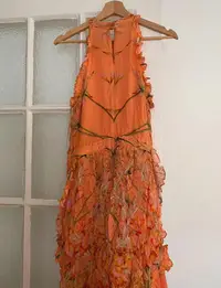 在飛比找Yahoo!奇摩拍賣優惠-Roberto Cavalli掛脖削肩中古植物紗裙