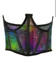 DAISY CORSETS Lavish Galaxy Print Mesh Open Cup Waist Cincher | SMALL |