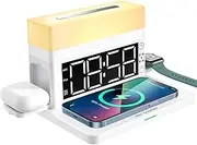 EqiEch Alarm Clock With Wireless Charging Station - 7 Color Night Light, Multi-Device Support for Home, Office, Learning, Reading