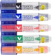 Pilot V BOARD Master BULLET WHITEBOARD MARKERS - 5x COLOURS + MAGNETIC HOLDER