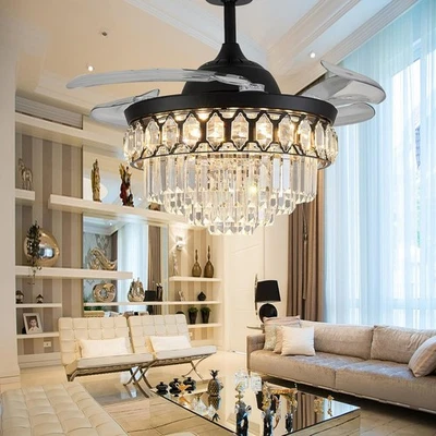 42" Crystal Ceiling Fan Lights with Remote 6 Wind Speed Crystal Chandelier Fan