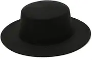 [VASANA] Fashion Classic Black Wool Blend Fedora Hat Wide Brim Flat Church Derby Cap Pork Pie Hat Jazz Hat for Unisex Men Women Wedding Party Talent Show Performance, B