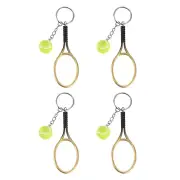4Pcs Mini Tennis Racket with Ball Keychain Keyring, Gold Tone
