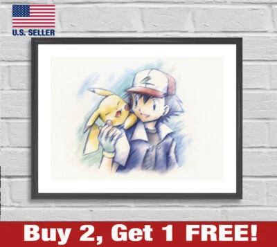 Pikachu Ash Ketchum Sketchbook Poster 18" x 24" Print Classic Pokemon Art 90s