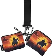 [XYMZR] Mini Zip Around Wristlet keychain Wallet Cowboy Sunset Desert for Women Personalized Pattern Detachable Dual Pouch Wristlet Portable Wallet Phone Coin Purse, Multi-colored, One Size