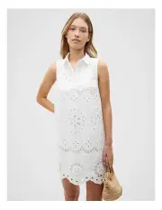 [Seed Heritage] Scallop Broderie Mini Shift Dress in Whisper White