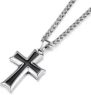 [HZMAN] Mens Stainless Steel Cross Pendant Necklace Flower Basket Chain