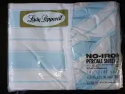 NOS Vintage Lady Pepperell Blue and White Striped Flat Sheet With Ruffles