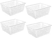 14" Upright Freezer Storage Baskets, White Wire Storage Bins Large Bakset for Freezer, Pantry, Bathroom Organizing, Set of 4