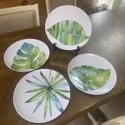 Monstera Palm Melamine Tidbit Appetizer Dessert Plates Set of 4 Beach BPA Free