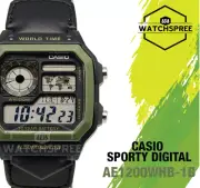 Casio Standard Digital Sport Green Cloth Band Watch AE-1200WHB-1B