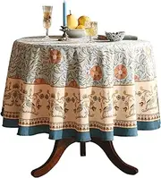 patdrea Designer French Linen Table Cloth for Round Tables,Floral Provencal Rustic Decor Tablecloths,Wrinkle Free Decorative Table Cover for Kitchen Dining Thanksgiving Christmas, Diameter 67"