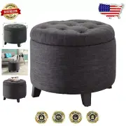 Elegant Button Tufted Storage Ottoman, Dark Gray Fabric - Stylish Comfort