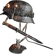 War Relic Lamp，Table Lamp Statue Made Out of World War II Soldier’s Helmet and Bayonet，Battle Lamp Made of Helmets， War Retro Resin Desk Lamp Souvenir Gift ，Remember History Gift (C Bright)