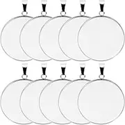 TEHAUX 20pcs Stainless Steel Round Pendant Trays Kit for DIY Jewelry Making, 30mm Silver Bezel Settings for Neck Chains and Necklaces