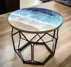 Ocean Coffee Table, Resin Table, Round Edge Coffee Table For Living Room