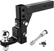 Adjustable Trailer Hitch, 2" Receiver, 2" Tow Balls，7500lbs, 9-1/2" Drop / 8-1/4" Rise, Stainless Steel Pins & Lock