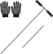 Stainless Steel Soil Probe Rod with T Handle, Septic Tank Locator for Locating Underground Pipes, Portable Ground Rod Tool for Locating Septic Tanks Underground Pipes Silver