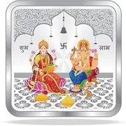 Traditional Silver Coin Laxmi & Ganesh Ji/Laxmi & Ganesh Ji Coloured Silver Coin/Silver Square Shape Laxmi Ganesh Coin/Dhantaras Diwali New Year Gift Use Coin (10 Grm) Pack of 1