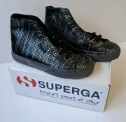 NEW SUPERGA Womans Hi Top Sneakers Grey Blue Square Metallic Retro Sz 36 6 #2795