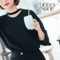 在飛比找蝦皮商城優惠-QUEENSHOP【01037213】造型素面繞脖七分袖棉T