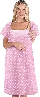 [Hemi Home] Ultra Soft Women's 3 in 1 Nightdress Labor & Delivery Maternity Hospital Short Sleeve with Button, Sleepwear for Breastfeeding (Pink, S/M)