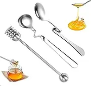 Pack of 3 Jam Spoons, Honey Spoon, Honey Spoon, Stainless Steel and Jam Spoon, Hanging Jam Spoon and Stainless Steel Honey and Syrup Dipper Stick, for Jam, Yogurt, Honey, Syrup, Chocolate