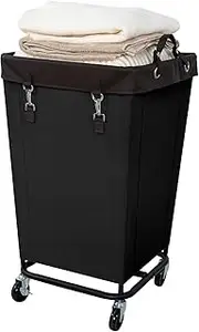 FLYBOX Laundry Hamper with Rolling Wheels, 160L Clothes Large Basket Laundry with Removable Canvas Waterproof Laundry Bag, Dirty Cloth Hamper for Home, Closet, Dorm, Bathroom, Laundry Room, Black