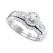14k White Gold Round Diamond Bridal Wedding Ring Set 3/8 Cttw (Certified)