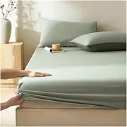 Small Plaid Washed Cotton Fitted Sheet Twin Small Double Queen Super King Ultra Soft 8" Deep Pocket Bottom Sheet Matress Protector(Green,150x200cm+48x74cm x2)