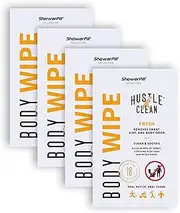 Hustle Clean Body Wipes 9''x8'', Disposable Bathing Wipes For Adults, No Rinse, With Aloe Vera & Vitamin E, Fresh Scent, 40 Individually Wrapped Wipes