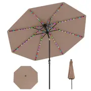 Costway Solar Patio Umbrella w/96 LED Lights 9 Modes Tilt Adjustment Vented Top Outdoor Market Sun Shade Brown