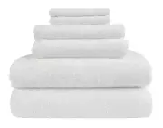 6 Piece Bath Towel Hand Towel Washcloth Sheet Set White Soft & Absorbent Cotton