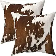 Western Cow Print Throw Pillows Cover Brown Faux Fur Cowhide Decorative Pillow Covers 20x20 Inch Set of 2 Farmhouse Animal Print Pillowcase Square Cushion Cover for Home Couch Sofa Bed Room Decor