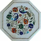 18" Octagon White Marble Console Table Peacock Design Precious Stone Furniture