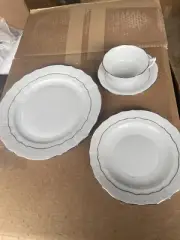 Herend White Platinum Edge Dinner Plate Salad Plate Cup & Saucer New