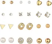 [yaozeio] Gold Geometric Heart Pearl Earrings Pack: 12 Pairs Women's Multipack Stud Earrings for Wedding, Christmas, Birthday Gifts