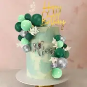 Green Balls Cake Topper Boho Grass Cake Topper Dark Green Silver Pearl Balls