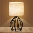 Black Modern Table Lamp Minimalist Bedside Lamp with Hollowed Out Base Linen Fab