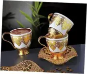 Espresso Turkish Coffee Cups Serving With Saucer Set Of 6 Cups And Metal
