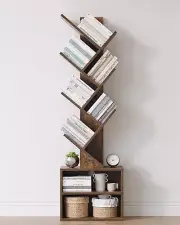 6-Tier Tree Bookshelf with Storage Cabinet, Tall Narrow Bookcase for Bedroom, Of