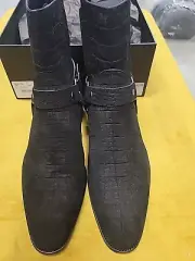 Amazing Saint Laurent YSL Black Suede Crocco Kenya Ankle Boots Size 45