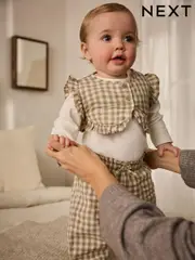 Green Gingham 3 Piece Baby Long Sleeve Bodysuit, Trousers & Gilet Set (0mths-2yrs) (E65059) | $50 - $55