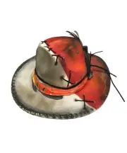Tazzles 1of Custom Cowboy Fedora Hat-Red & Black, Chicken Bone, Feathers Etc