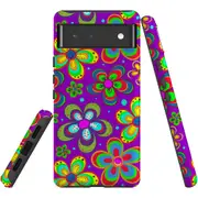 For Google Pixel 6 Case, Shielding Back Cover,Purple Floral Design