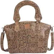 [LeatherKart] Deluxe Snake Print Top-Handle Bag Handcrafted Genuine Leather Top Handle Bags for Women with Broad Adjustable Shoulder Strap with 2 Spacious Compartments and 2 Pockets