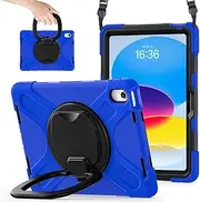 Tablet PC Case Case Compatible with iPad 11th Gen A16 11 Inch 2025,Heavy Duty TPU Shockproof Kids Case,360 Degree Rotating Multi-Function Grip Bracket+Shoulder Strap Rugged Cover Protective Case(Blue)